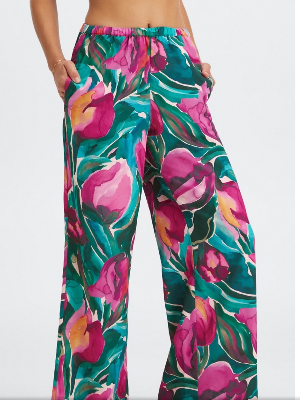 Fabletics Teal & Pink Floral Wide-Leg Sleepwear/lounging pants Sz 2XL NWT